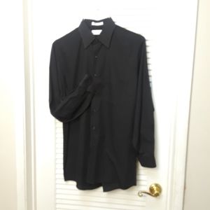 Vintage Van Heusen Mens Black Satin Stripe Dress Shirt Poly/Cotton 15.5 32/33